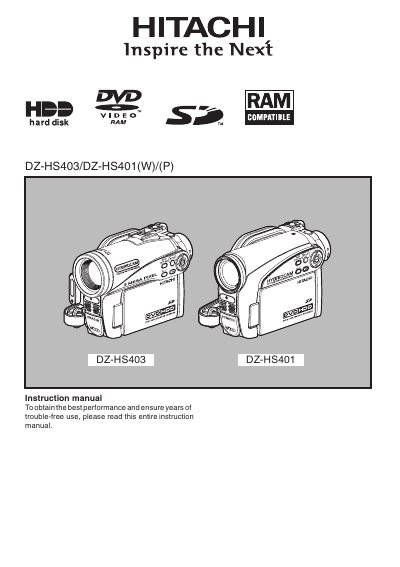 Hitachi DZ-HS403/DZ-HS401 DVD Video Camera Instruction Manual - cover page