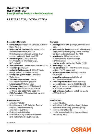 OSRAM LS T776, LA T776, LO T776, LY T776 Datasheet - cover page