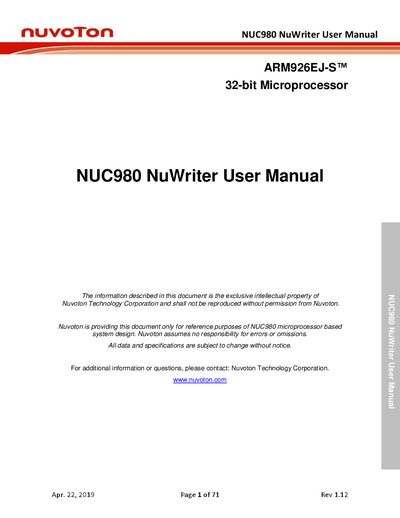Nuvoton NUC980 NuWriter User Manual - cover page