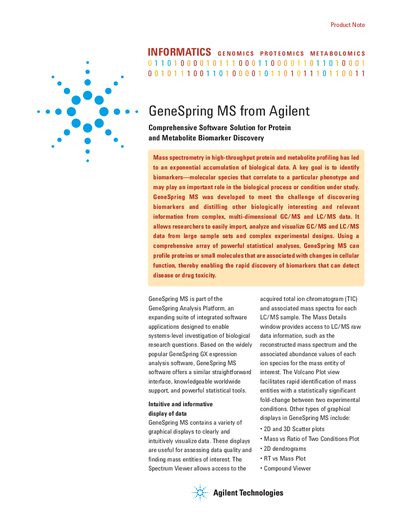 Agilent GeneSpring MS Product Note - cover page