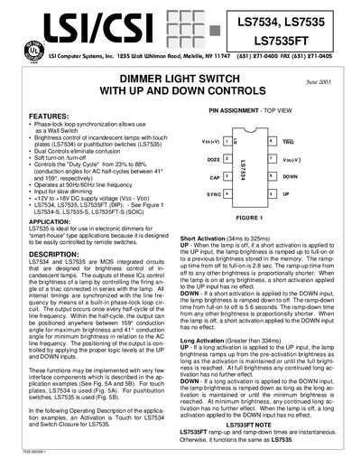 LSI LS7534/LS7535/LS7535FT Dimmer IC Datasheet - cover page