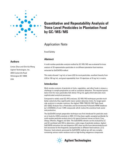 Agilent 7890/7000 Series GC/MS Application Note for Pesticide Analysis - cover page