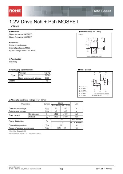 ROHM VT6M1 Datasheet - cover page