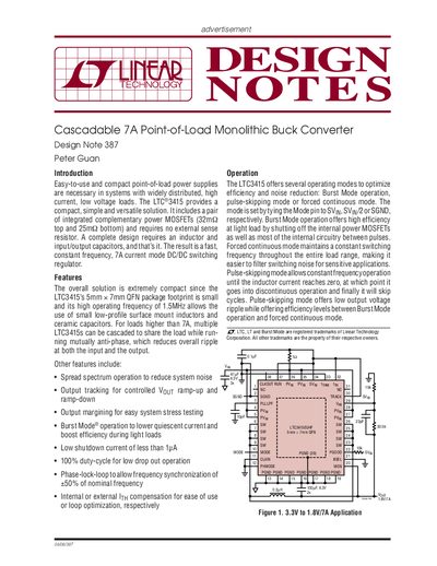 LINEAR Cascadable 7A Point-of-Load Monolithic Buck Converter Design Note 387 Peter Guan - cover page