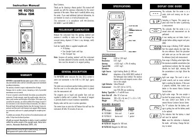 Hanna Instruments HI 93705 Silica ISM Instruction Manual - cover page