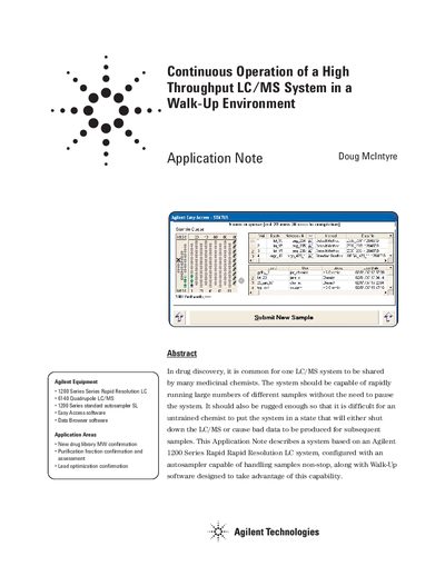 Agilent 1200 Series/6140 LC/MS Continuous Operation Application Note - cover page