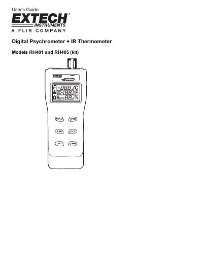 Extech RH401/RH405 Digital Psychrometer + IR Thermometer User's Guide - cover page