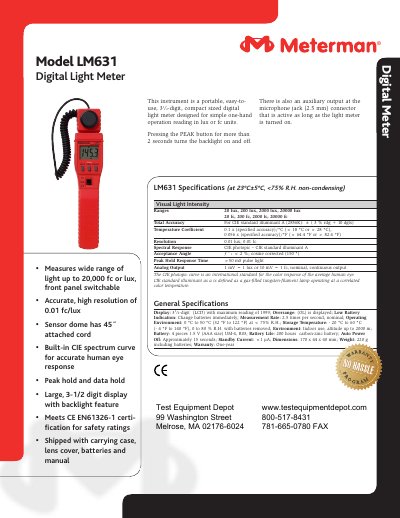 Meterman LM631 Digital Light Meter Manual - cover page