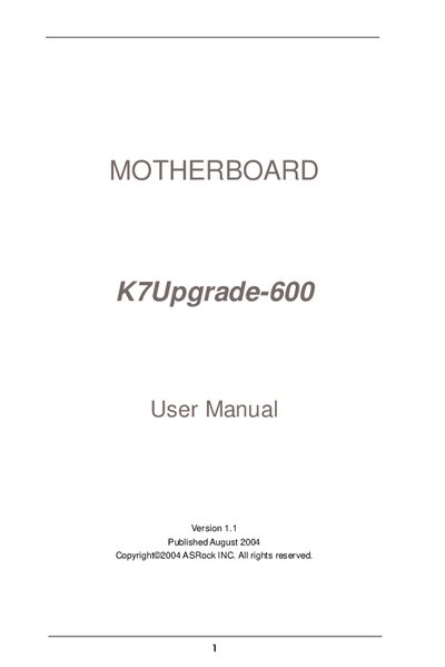 ASRock K7Upgrade-600 Motherboard User Manual