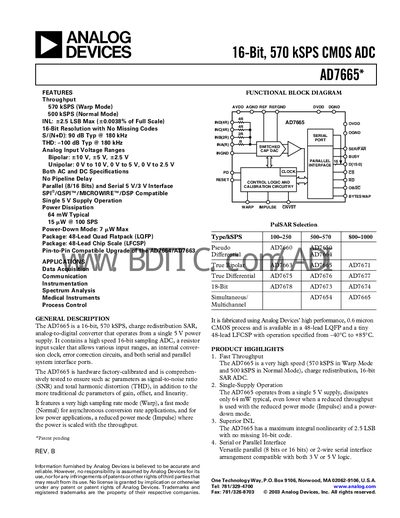 Analog Devices AD7665 Datasheet - cover page