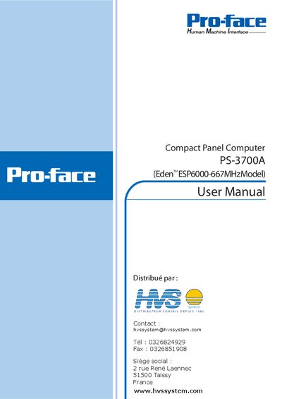 pro-face Compact Panel Computer PS-3700A (Eden TM ESP6000-667MHzModel) User Manual - cover page