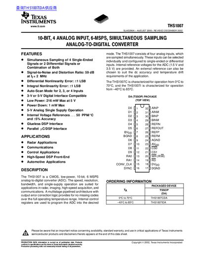 Texas Instruments THS1007 Datasheet - cover page