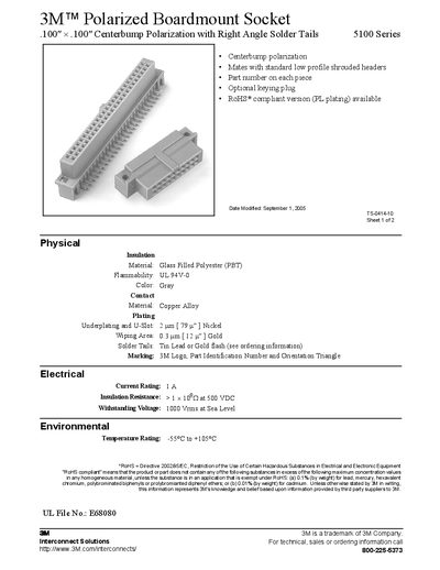3M 5100 Series Polarized Boardmount Socket Datasheet - cover page
