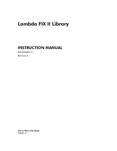 Agilent Lambda FIX II Library Instruction Manual - cover page