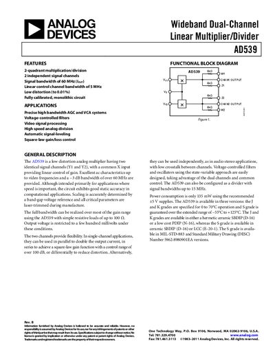 Analog Devices AD539 Datasheet - cover page
