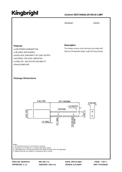 Kingbright DSAF0512 Green LED Datasheet - cover page
