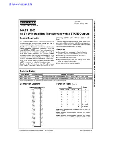 FAIRCHILD semiconductor 74ABT16500 18-Bit Universal Bus Transceivers with 3-STATE Outputs handbook - cover page