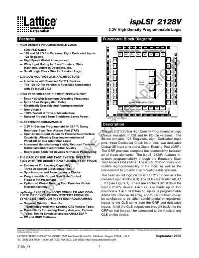 Lattice Semiconductor ispLSI 2128V Datasheet - cover page