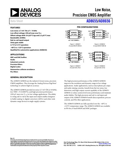 Analog Devices AD8655/AD8656 Data Sheet - cover page