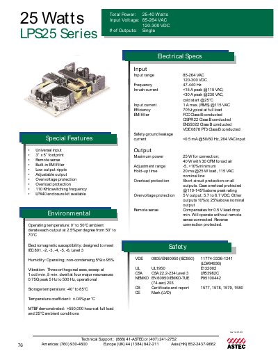 Astec LPS25 Series Power Adapter Datasheet - cover page