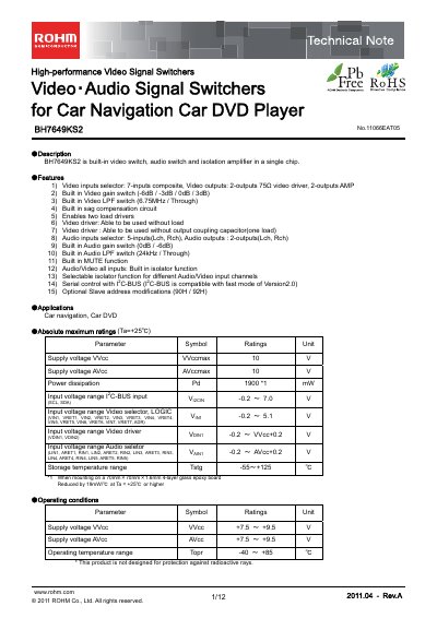 ROHM BH7649KS2 Technical Note - cover page