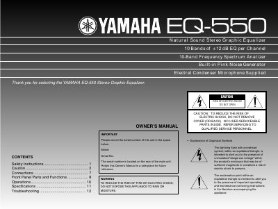 Yamaha EQ-550 Stereo Graphic Equalizer Owner's Manual - cover page