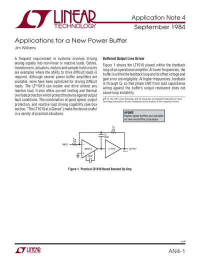 Linear Technology AN4-1 Application Note for LT1010 Power Buffer - cover page