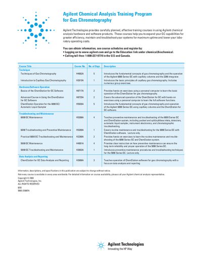 Agilent Chemical Analysis Training Program for Gas Chromatography Handbook - cover page