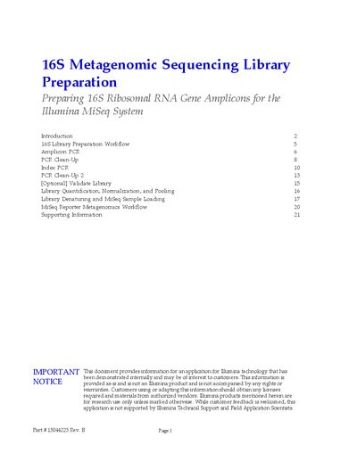 Illumina MiSeq 16S Metagenomic Sequencing Library Preparation Protocol