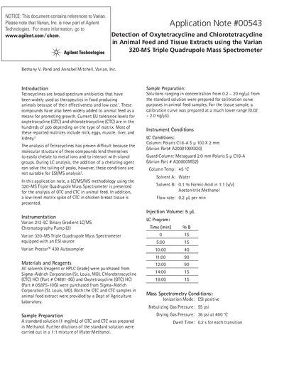 Agilent 320-MS Triple Quadrupole Mass Spectrometer Application Note - cover page