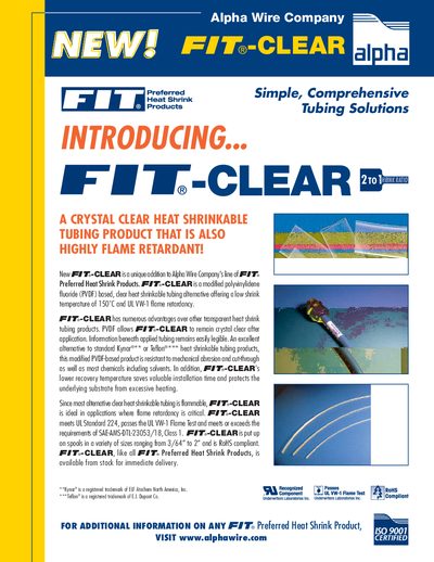 Alpha Wire FIT-CLEAR Heat Shrink Tubing Product Leaflet - cover page