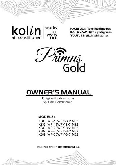 Kolin KSG-IWF-30WFY-8K1M32 Split Air Conditioner User Manual - cover page