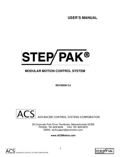 ACS Motion SPR-9 Modular Motion Control System User Manual - cover page
