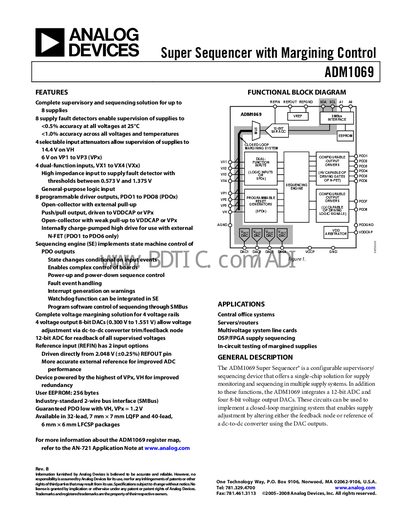 Analog Devices ADM1069 Super Sequencer with Margining Control Datasheet - cover page