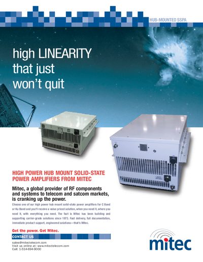 Mitec KU Band 20W-250W & C Band 100W-250W High Power Hub-Mount Solid-State Power Amplifiers Product Leaflet - cover page