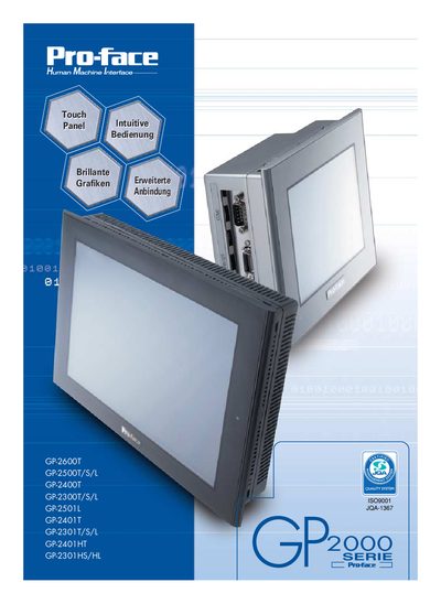 pro-face GP-2600T GP-2500T/S/L GP-2400T GP-2300T/S/L GP-2501L GP-2401T GP-2301T/S/L GP-2401HT GP-2301HS/HL Manual - cover page