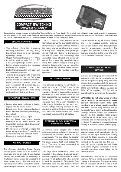 DuraTrax DTXP4300 Compact Switching Power Supply User Manual - cover page