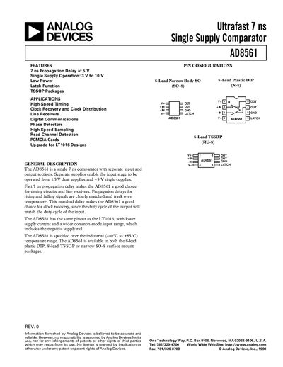 Analog Devices AD8561 Comparator Handbook - cover page