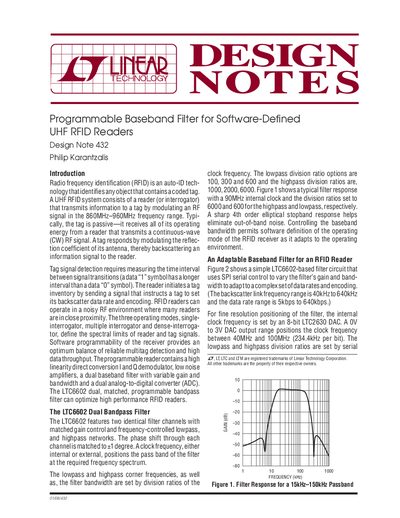 Linear Technology LTC6602 Programmable Baseband Filter Design Note 432 - cover page