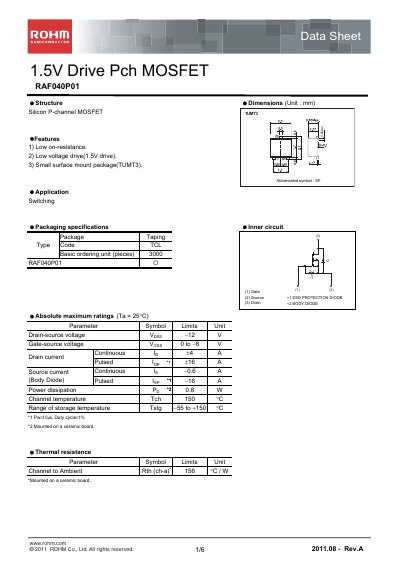 ROHM RAF040P01 Datasheet - cover page