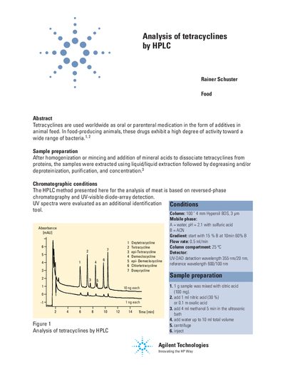 Agilent 5966-1619E Analysis of Tetracyclines by HPLC Application Note - cover page