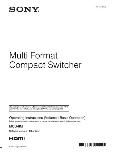 Sony MCS-8M Multi Format Compact Switcher Operating Instructions - cover page