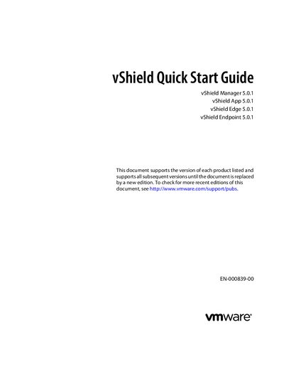 VMware vShield 5.0.1 Quick Start Guide - cover page