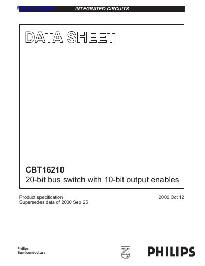 Philips CBT16210 20-bit Bus Switch with 10-bit Output Enables Datasheet