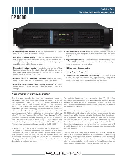 Lab.gruppen FP 9000 Technical Data Sheet - cover page