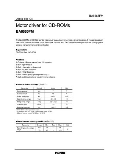 BA BA6665FM Optical Disc Motor Driver Datasheet - cover page