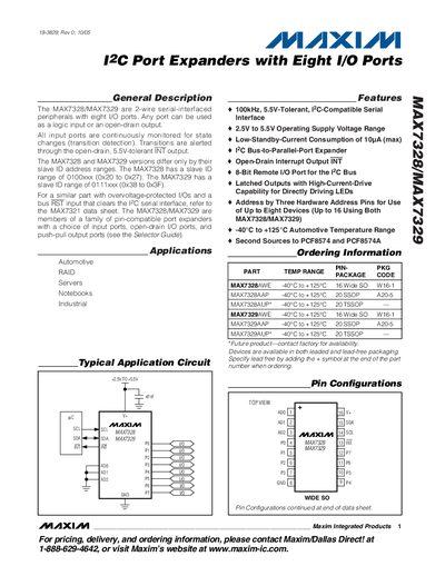 Maxim MAX7328/MAX7329 I2C Port Expanders with Eight I/O Ports Datasheet - cover page