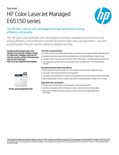 HP Color LaserJet Managed E65150dn Datasheet - cover page