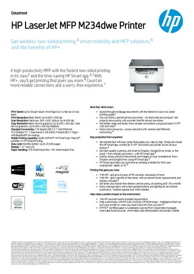 HP LaserJet M234dw e Printer Data Sheet - cover page