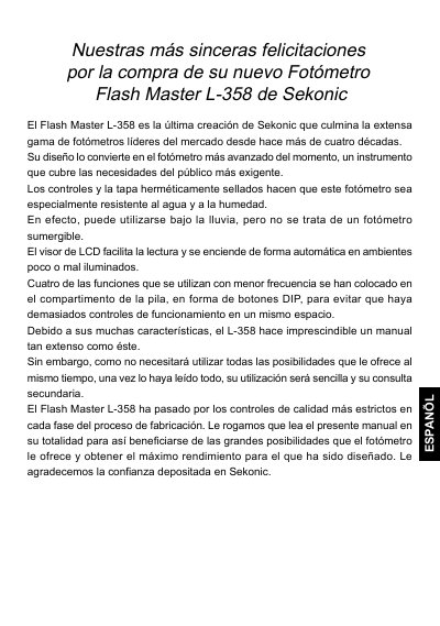 Sekonic L-358 FlashMaster User Manual